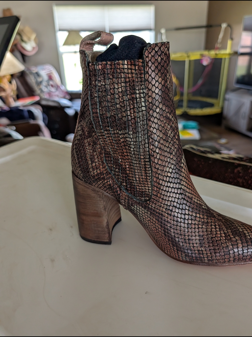 Freebird by Steven Brown Snake-Print Block Heel Ankle Boot